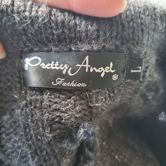 Pretty Angel Whimsigoth Cardigan Sweater Womens Large Gray Ruffle Hem Boho Fairy - Picture 3 of 8